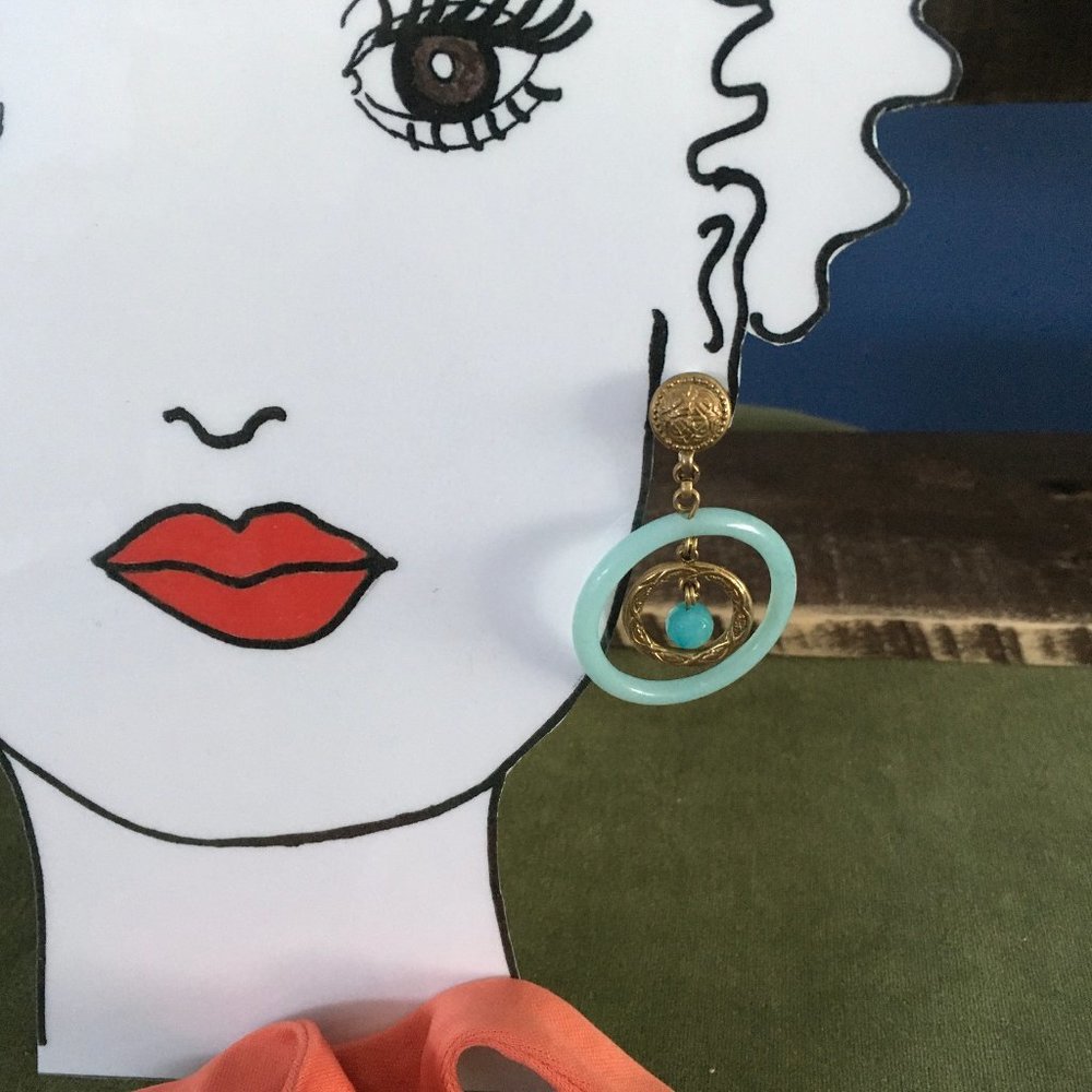 Stephen Dweck Bronze and Amazonite Clip Earrings - Picture 3 of 10